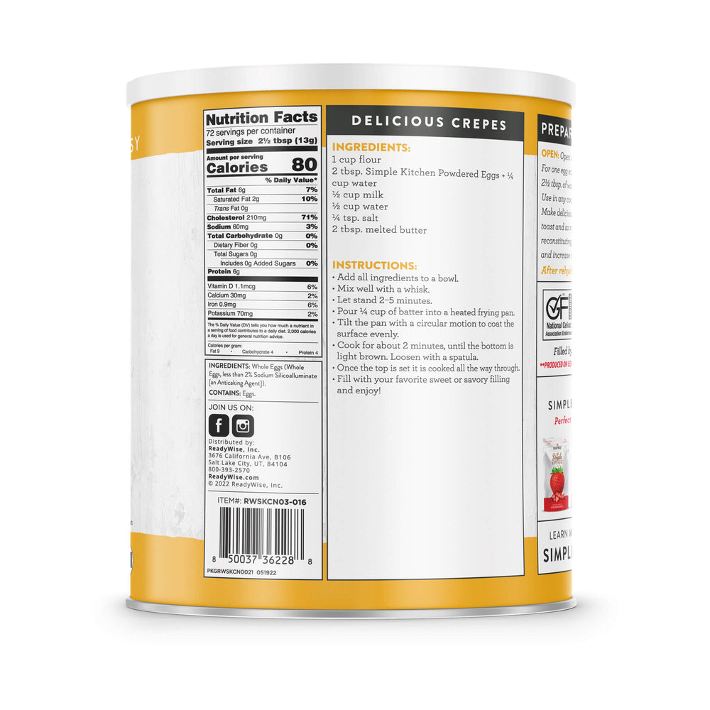 Simple Kitchen Powdered Eggs - 72 Serving Can